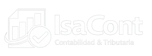 Logo de IsaCont, empresa de contabilidad y tributaria, con gráficos y símbolo de verificación.
